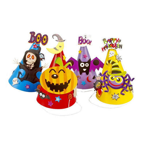 4Pcs Halloween Cartoon Paper Cap Ornament Hat for Children Kids