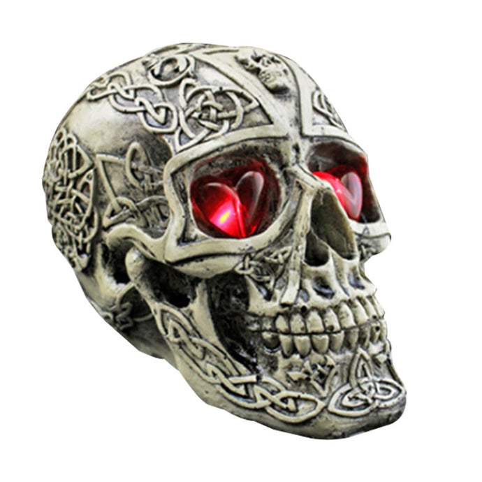 Resin Human Skull Replica Skeleton Model Funny Halloween Costumes Hounted House Scary Creepy Prop Masquerade Decoration Ornaments with LED Lights