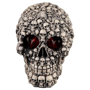 Resin Human Skull Replica Skeleton Model Funny Halloween Costumes Hounted House Scary Creepy Prop Masquerade Decoration Ornaments with LED Lights